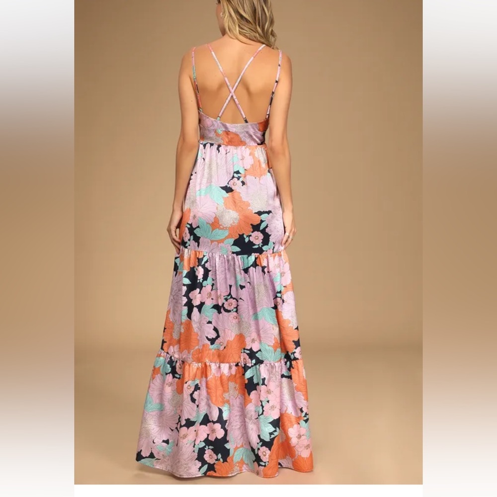 Lulus Dreamy Blooms Navy Blue Multi Floral Print Tiered Maxi Dress - Picture 4 of 5